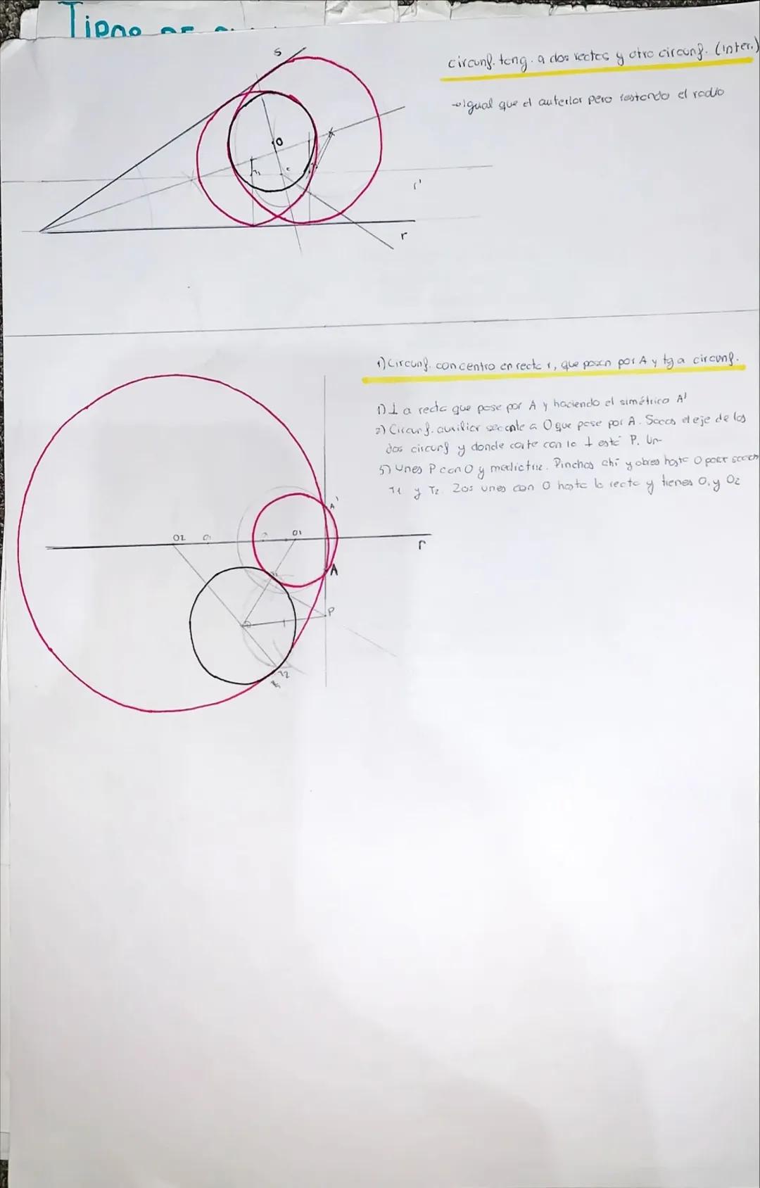 POTENCIAS
Determinación del eje radical.
P
•O
6
¹₂
0;
0₁
ON
Circunf. tang.
a una rectar y una circunf, dado el pto de
tangencia en la circuu