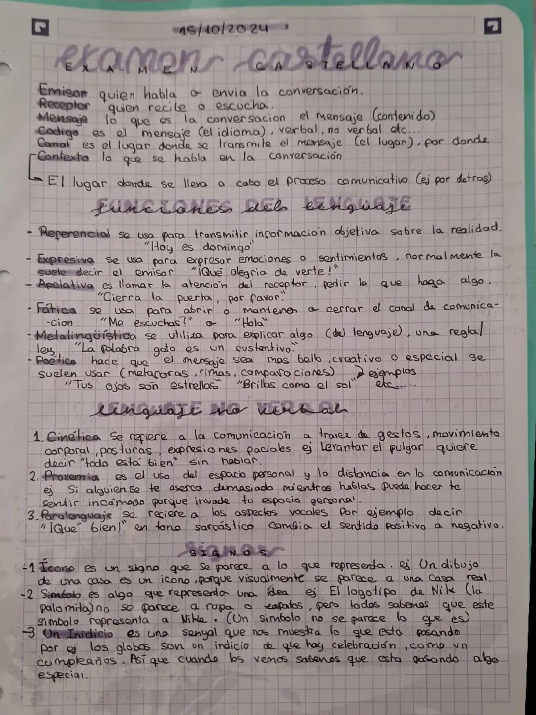 -
-
2
15/10/2024
examen cartellano
Emisor quien habla & envia la conversación.
Receptor quien recibe o escucha.
Mensaje lo que es la convers