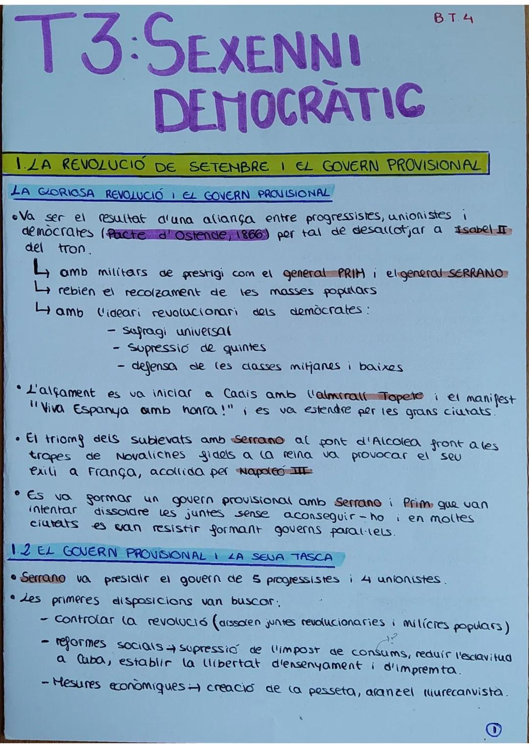 T3 SEXENNI
DEMOCRATIC
1.LA REVOLUCIÓ DE SETEMBRE I EL GOVERN PROVISIONAL
LA GLORIOSA REVOLUCIÓ I EL GOVERN PROVISIONAL
• Va ser el
resultat 