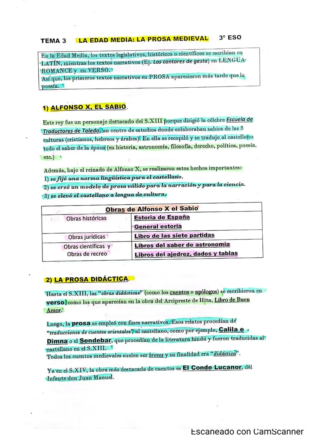 TEMA 3
LA EDAD MEDIA: LA PROSA MEDIEVAL
En la Edad Media, los textos legislativos, históricos o científicos se escribían en
LATÍN, mientras 