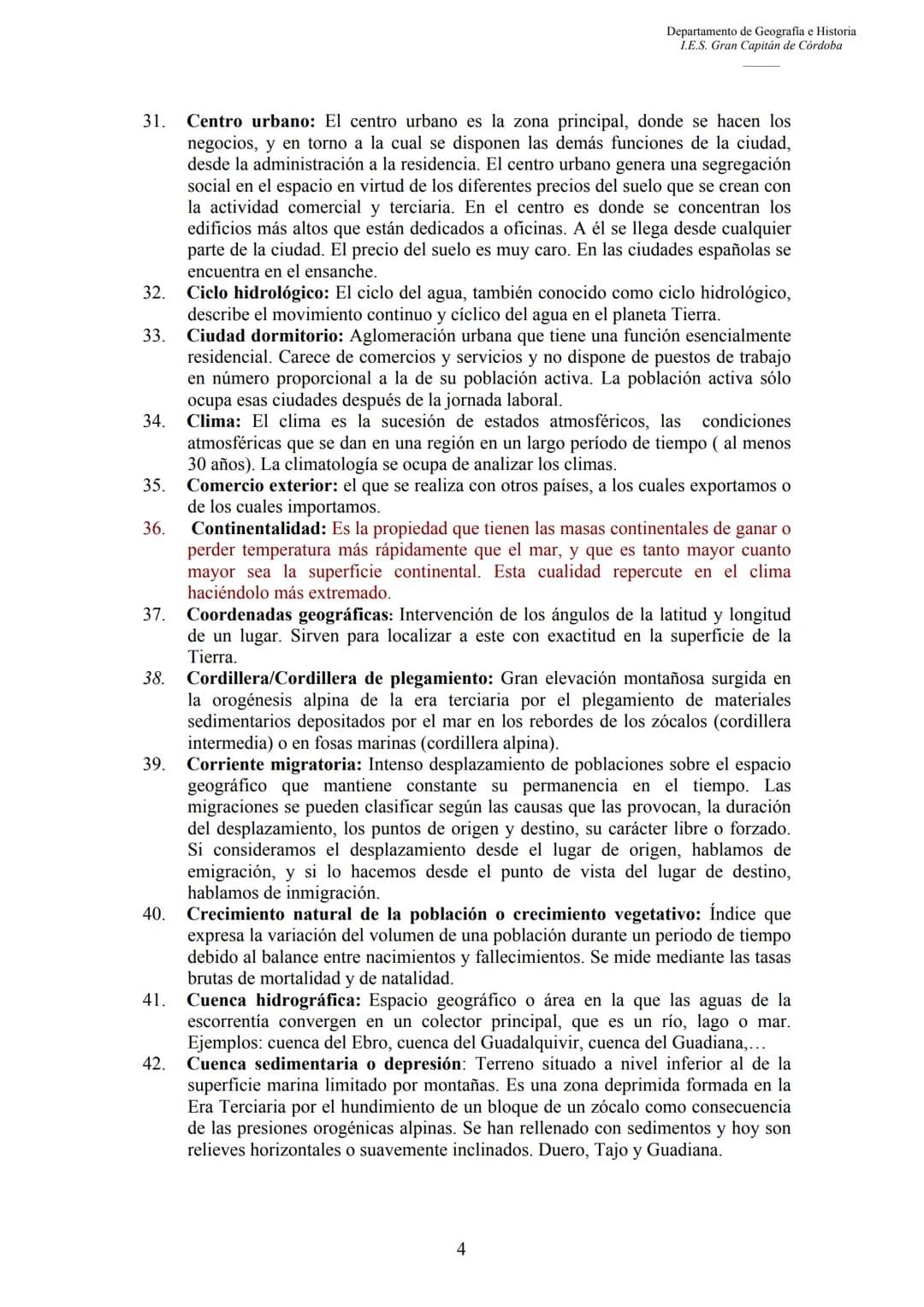 3.
4.
5.
6.
7.
CONCEPTOS DE GEOGRAFÍA
1.
2.
Departamento de Geografia e Historia
I.E.S. Gran Capitán de Córdoba
Aforo: Es la operación de me