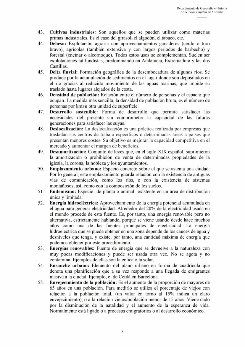 3.
4.
5.
6.
7.
CONCEPTOS DE GEOGRAFÍA
1.
2.
Departamento de Geografia e Historia
I.E.S. Gran Capitán de Córdoba
Aforo: Es la operación de me