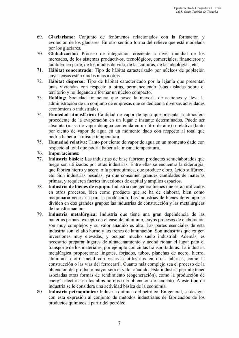 3.
4.
5.
6.
7.
CONCEPTOS DE GEOGRAFÍA
1.
2.
Departamento de Geografia e Historia
I.E.S. Gran Capitán de Córdoba
Aforo: Es la operación de me
