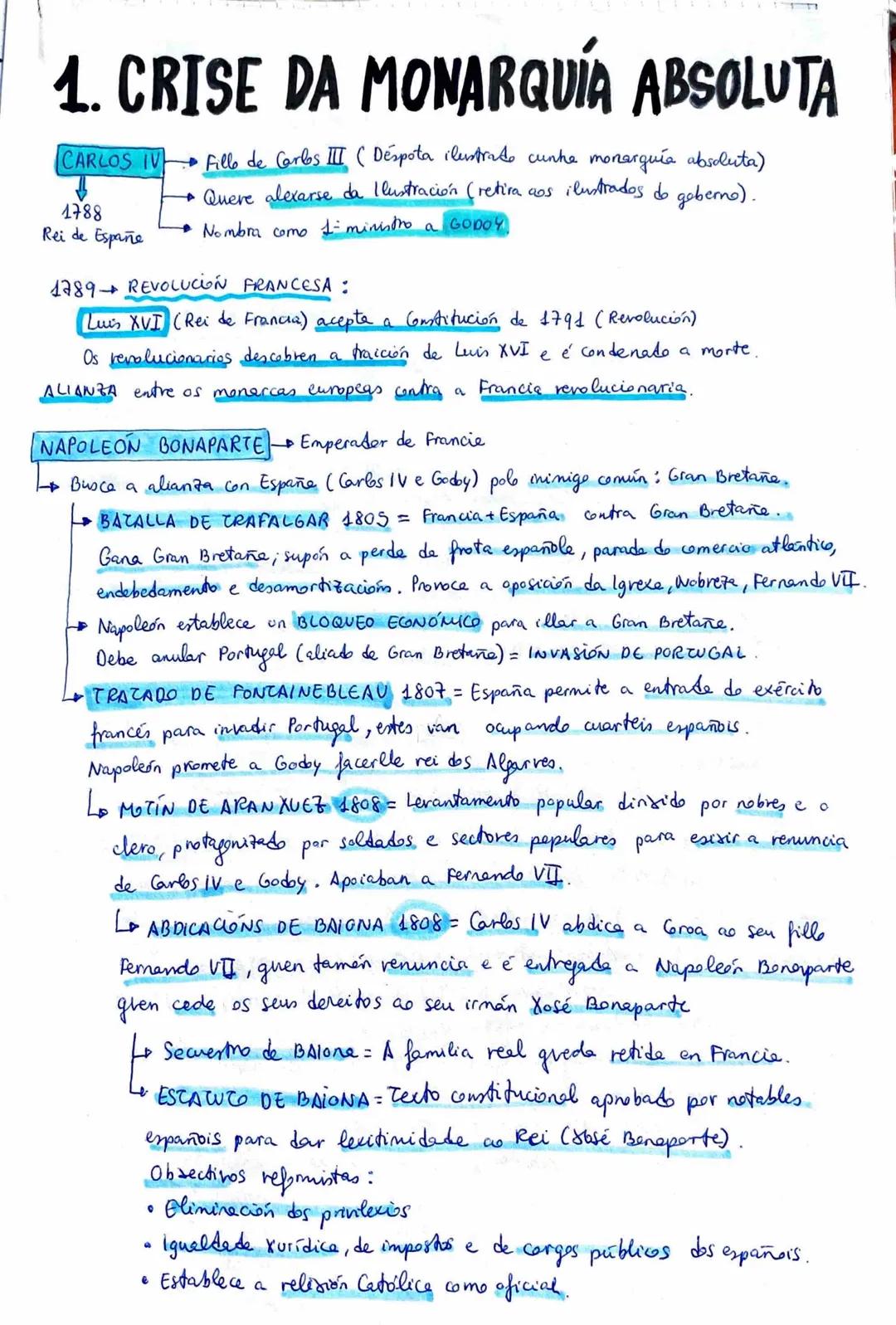 1. CRISE DA MONARQUÍA ABSOLUTA
→ Fillo de Carlos III ( Déspota ilustrado cunhe monarquía absoluta)
+ Quere alexarse da Ilustración (retira a