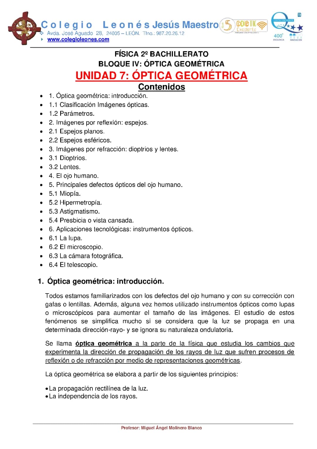 óptica geométrica teoría 