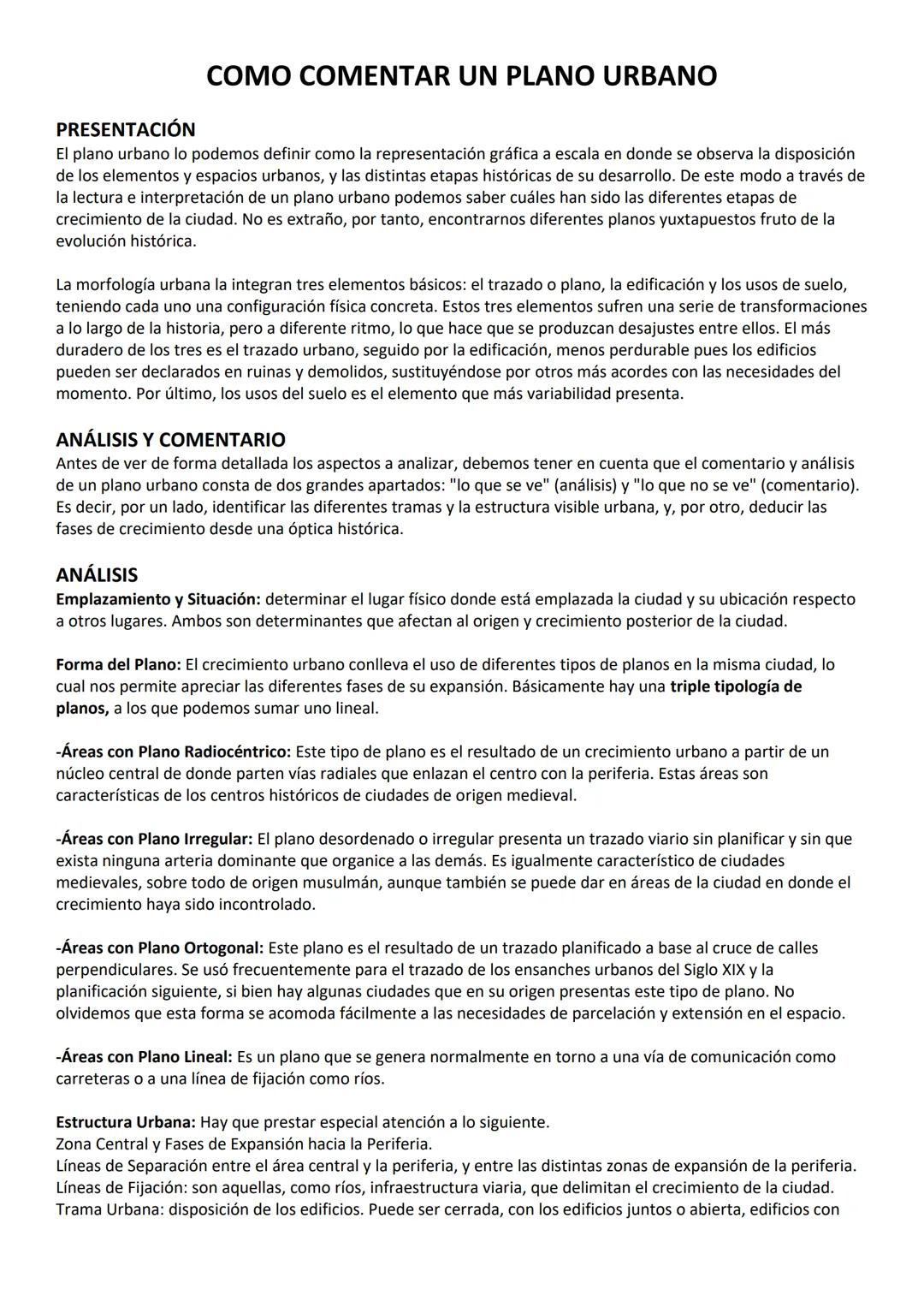 # COMO COMENTAR UN PLANO URBANO

PRESENTACIÓN

El plano urbano lo podemos definir como la representación gráfica a escala en donde se observ