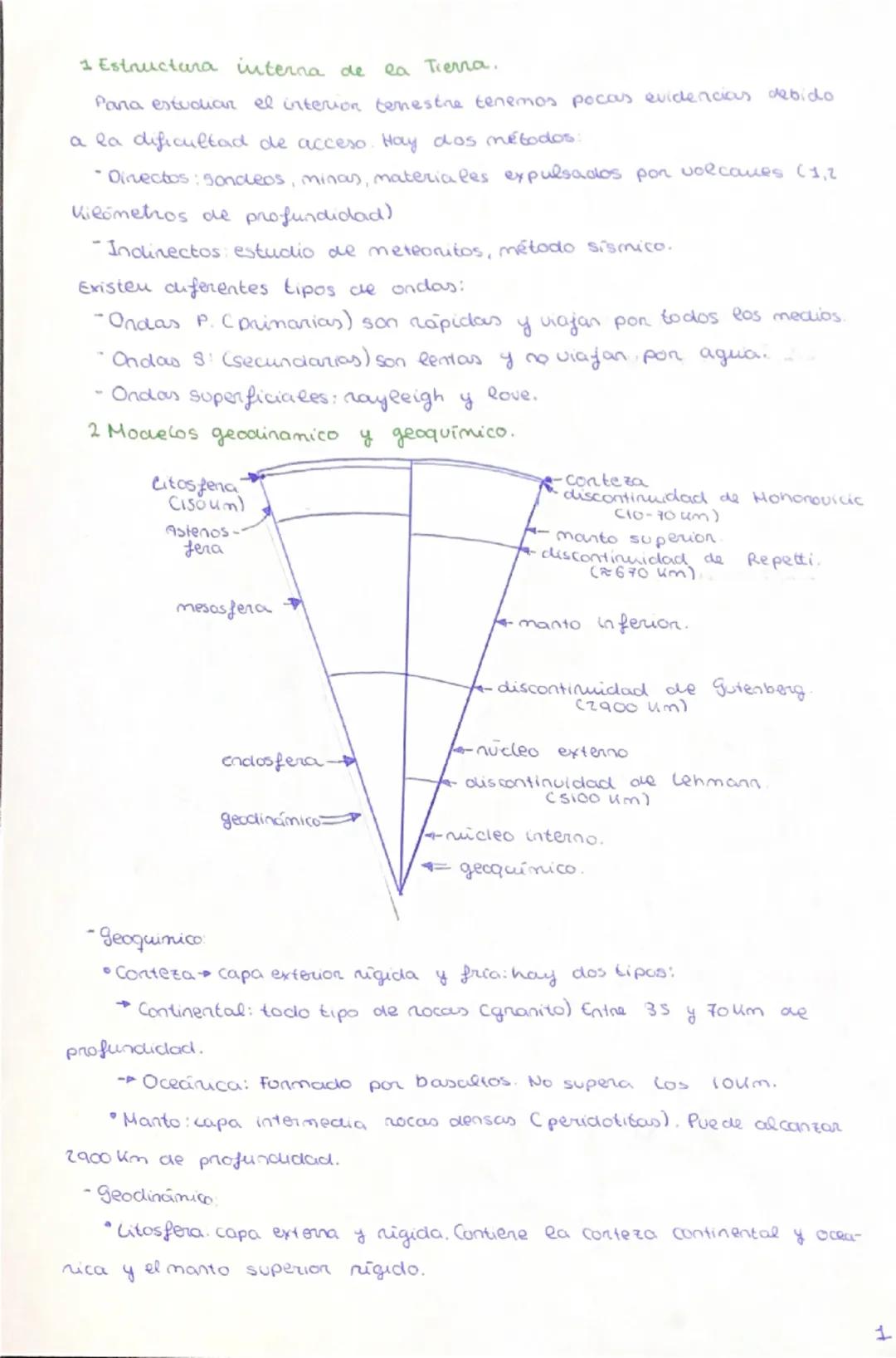 1 Estructura interna de ea Tierra.
Pana estudiar el interion terestre tenemos pocos evidencias debido
a la dificultad de acceso. Hay dos mét