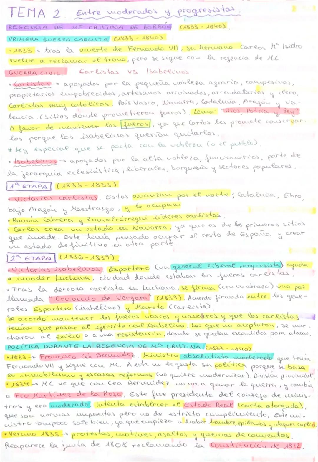 TEMA 2. Entre moderados y progresistas.

REGENCIA DE ME CRISTINA DE BORBON (1833-1840).

PRIMERA GUERRA CARLISTA C1833-1840)

•1833 tras la 