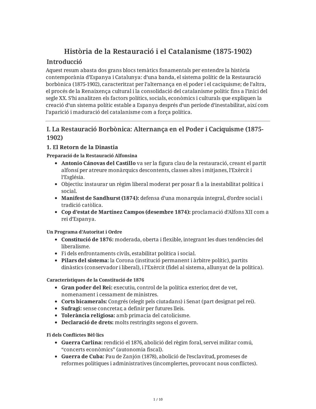 El Catalanisme durant la Restauració Borbònica (1875-1902)