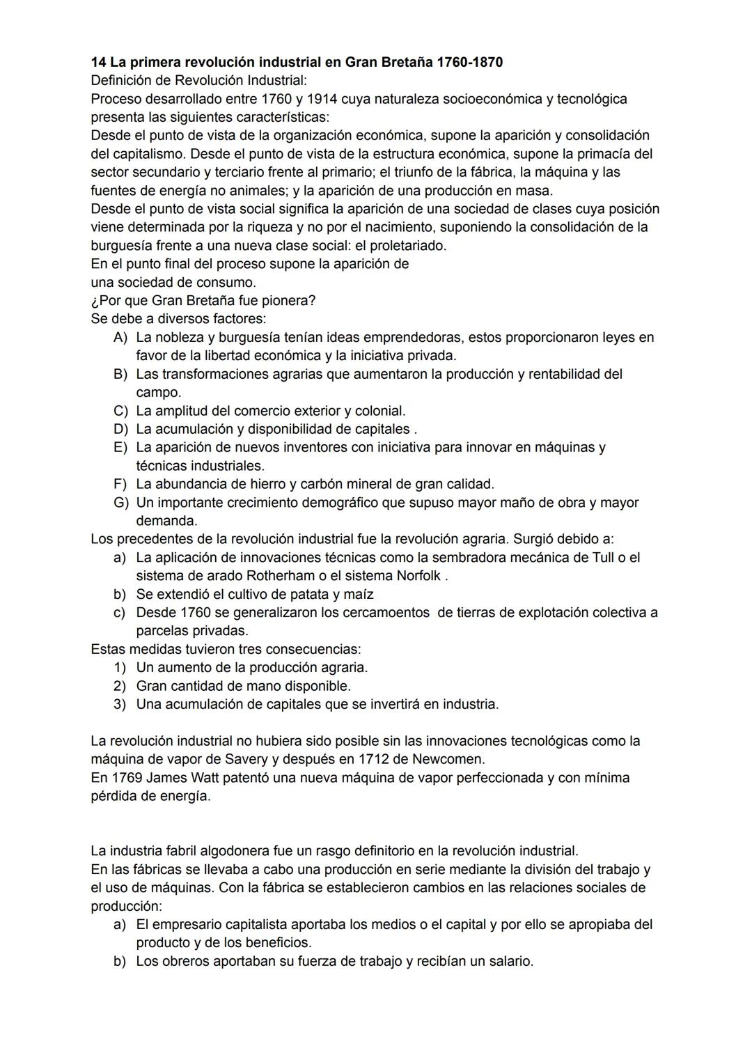 # 14 La primera revolución industrial en Gran Bretaña 1760-1870

Definición de Revolución Industrial:

Proceso desarrollado entre 1760 y 191