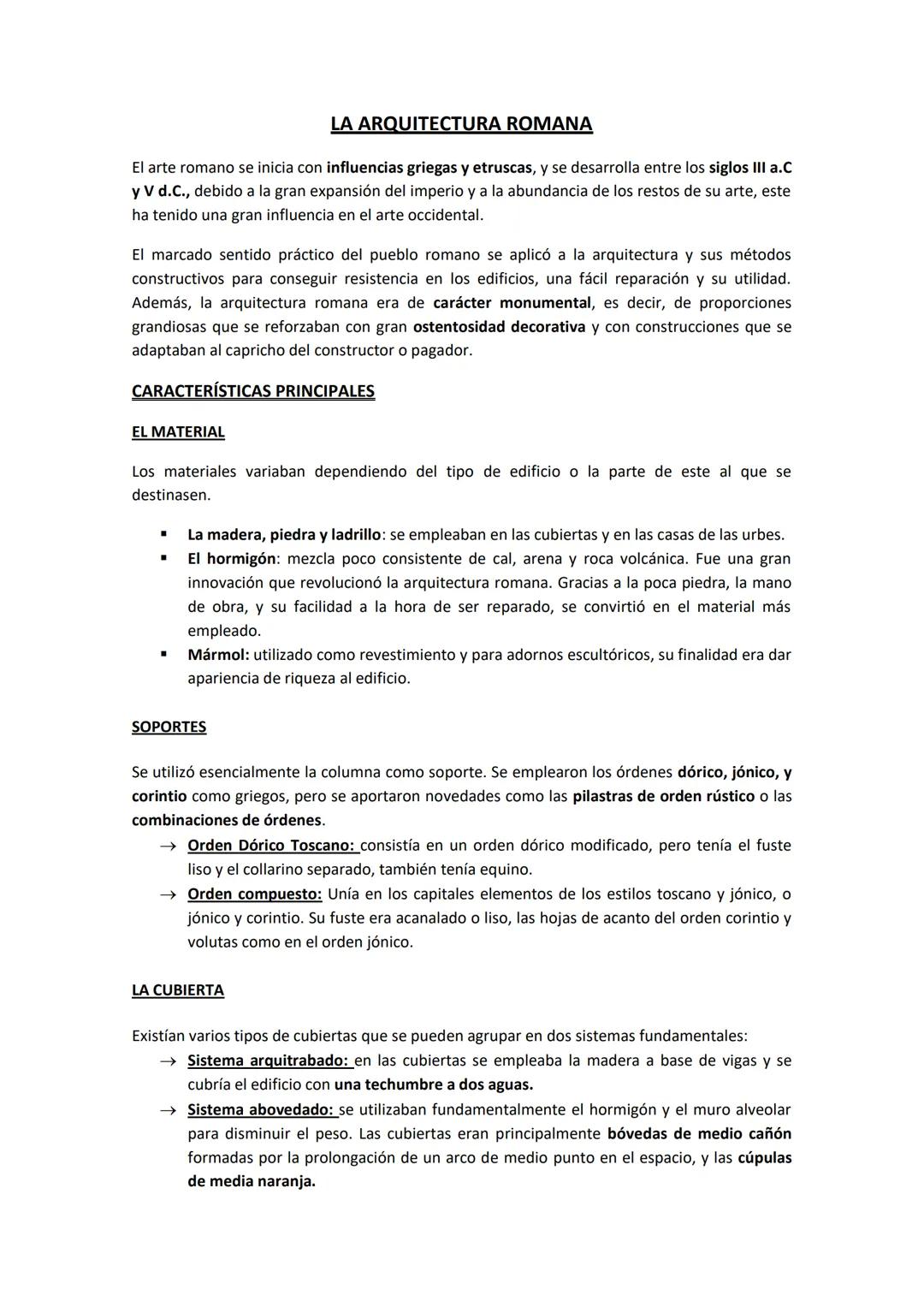# LA ARQUITECTURA ROMANA

El arte romano se inicia con influencias griegas y etruscas, y se desarrolla entre los siglos III a.C
y V d.C., de