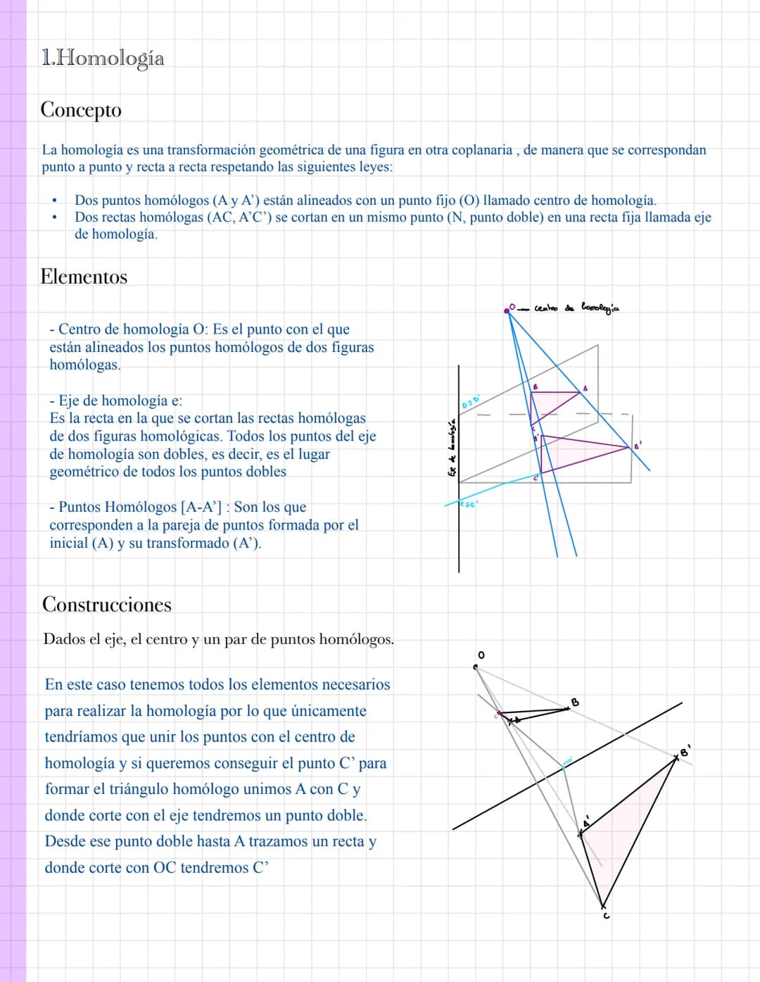 Dibujo Técnico
Tema 5: Homologia
2º Bachillerato
Yanira Ma Vag- 1.Homología
Concepto
La homología es una transformación geométrica de una fi