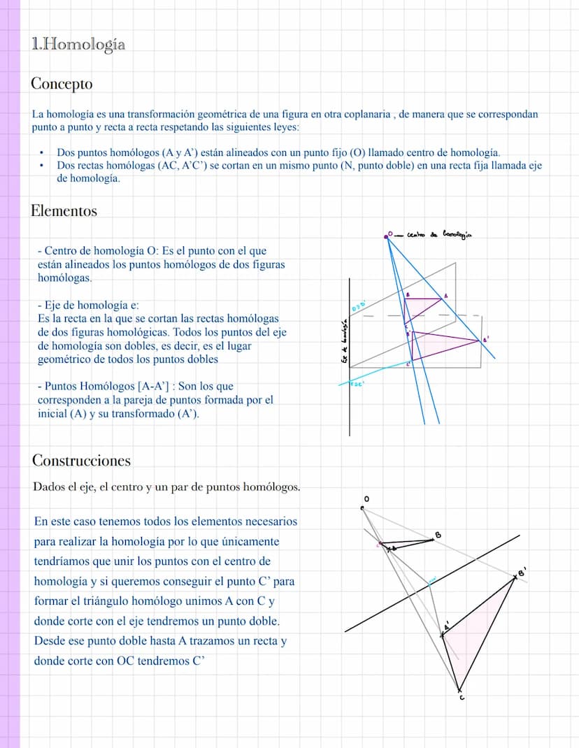 Dibujo Técnico
Tema 5: Homologia
2º Bachillerato
Yanira Ma Vag- 1.Homología
Concepto
La homología es una transformación geométrica de una fi