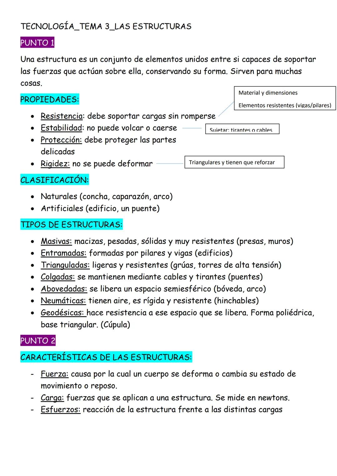 --- OCR Start ---
TECNOLOGÍA TEMA 3_LAS ESTRUCTURAS
PUNTO 1
Una estructura es un conjunto de elementos unidos entre si capaces de soportar
l