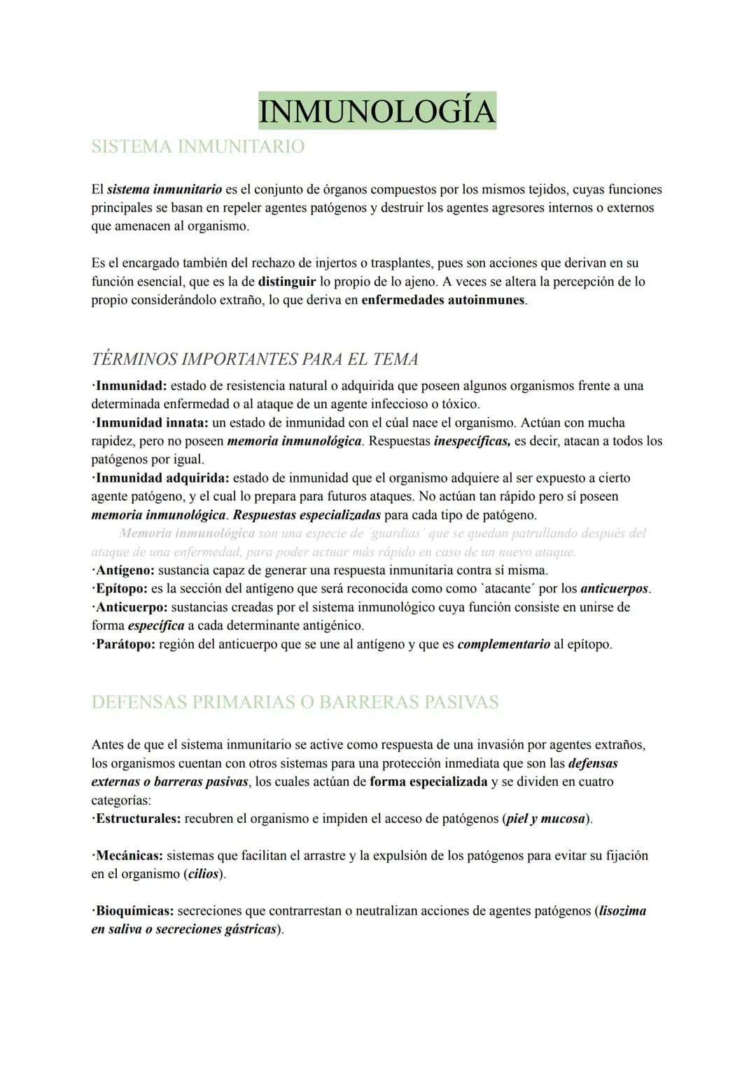 INMUNOLOGÍA
El sistema inmunitario es el conjunto de órganos compuestos por los mismos tejidos, cuyas funciones
principales se basan en repe