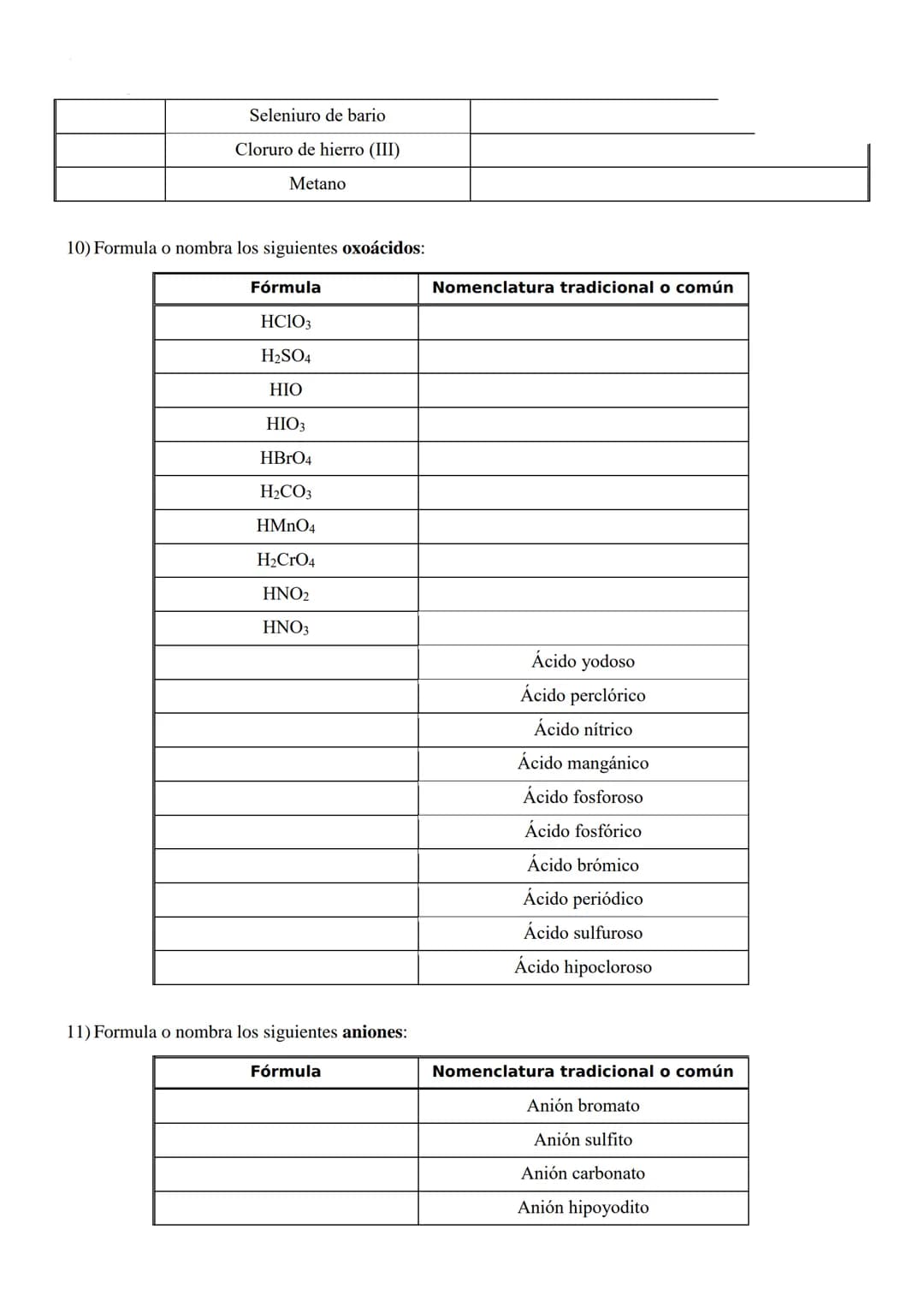 1) Nombra los siguientes óxidos por las dos nomenclaturas:
Basada en el n.o. (Stock)
Fórmula
Na₂O
FeO
Cdo
CozO3
Cu₂0
CuO
Sno
SnO₂
K₂0
Pbo
Pb