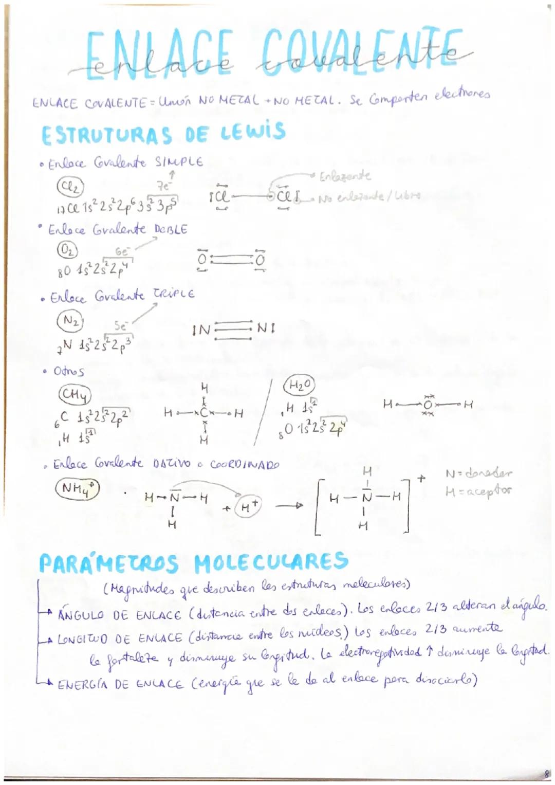 ENLACE COVALENTE
ENLACE COVALENTE = Umón No METAL + NO METAL. Se comporten electrones
ESTRUTURAS DE LEWIS
• Enlace Covalente SIMPLE
↑
Cl₂
7e