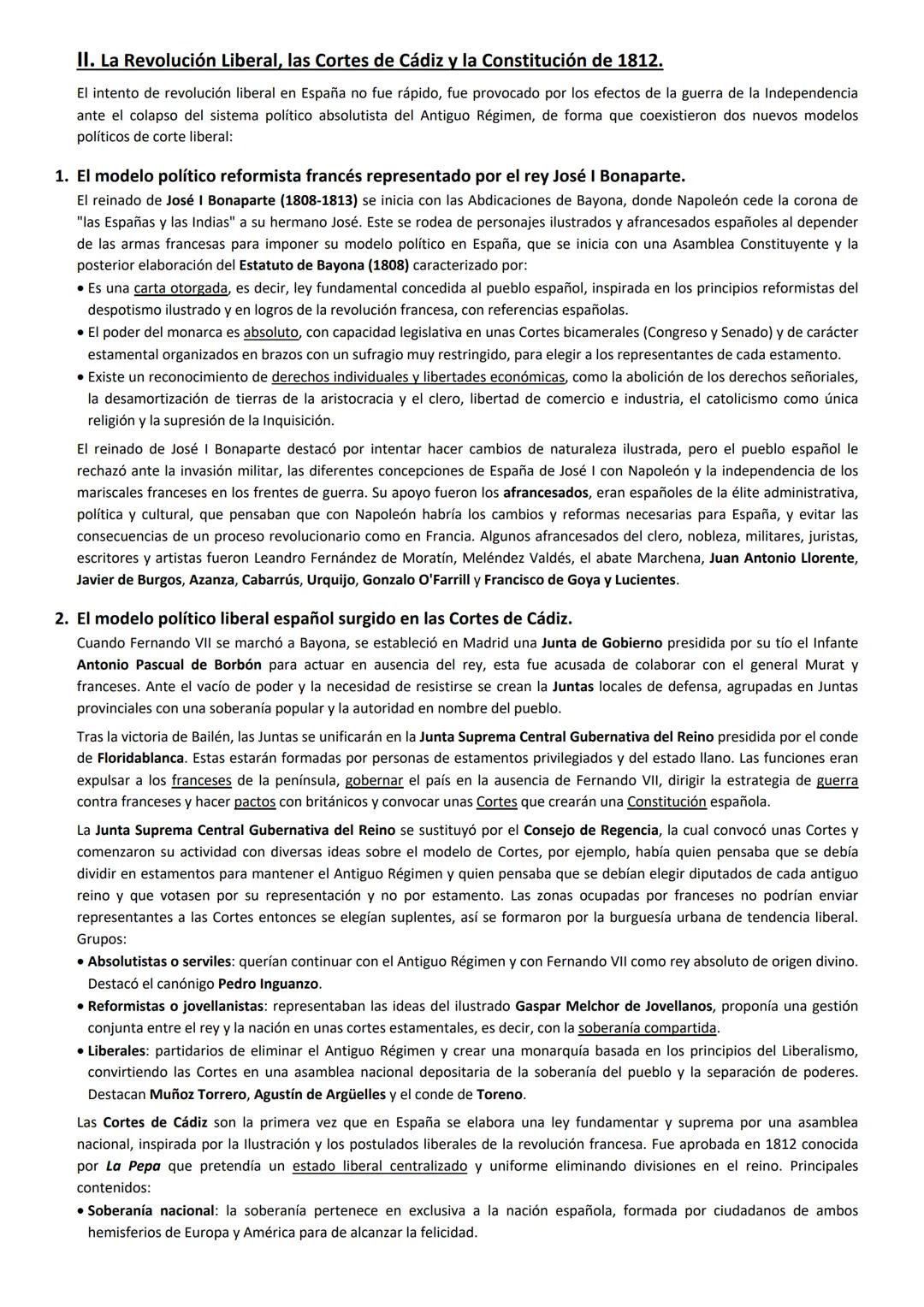 II. La Revolución Liberal, las Cortes de Cádiz y la Constitución de 1812.
El intento de revolución liberal en España no fue rápido, fue prov