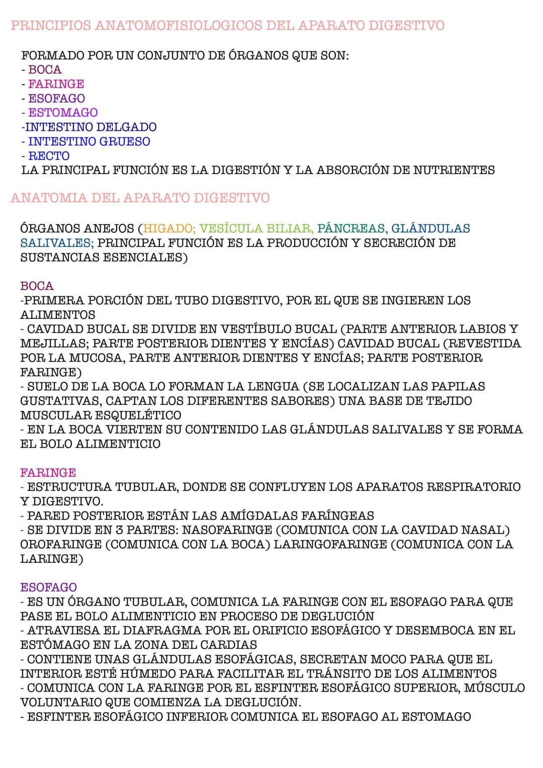 APARATO DIGESTIVO PRINCIPIOS ANATOMOFISIOLOGICOS DEL APARATO DIGESTIVO
FORMADO POR UN CONJUNTO DE ÓRGANOS QUE SON:
- BOCA
FARINGE
- ESOFAGO

