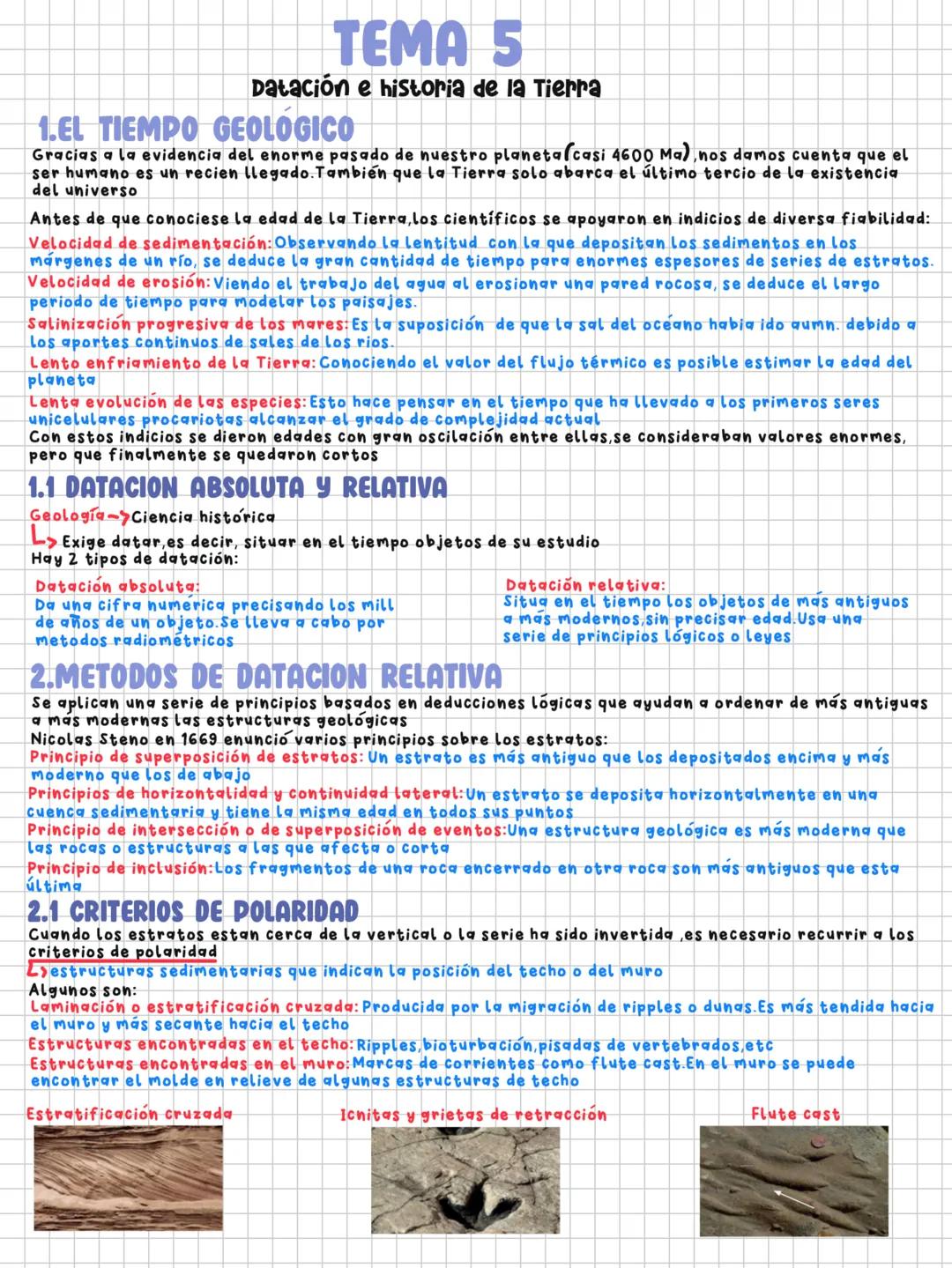 TEMA 5
Datación e historia de la Tierra
1.EL TIEMPO GEOLOGICO
Gracias a la evidencia del enorme pasado de nuestro planeta (casi 4600 Ma), no