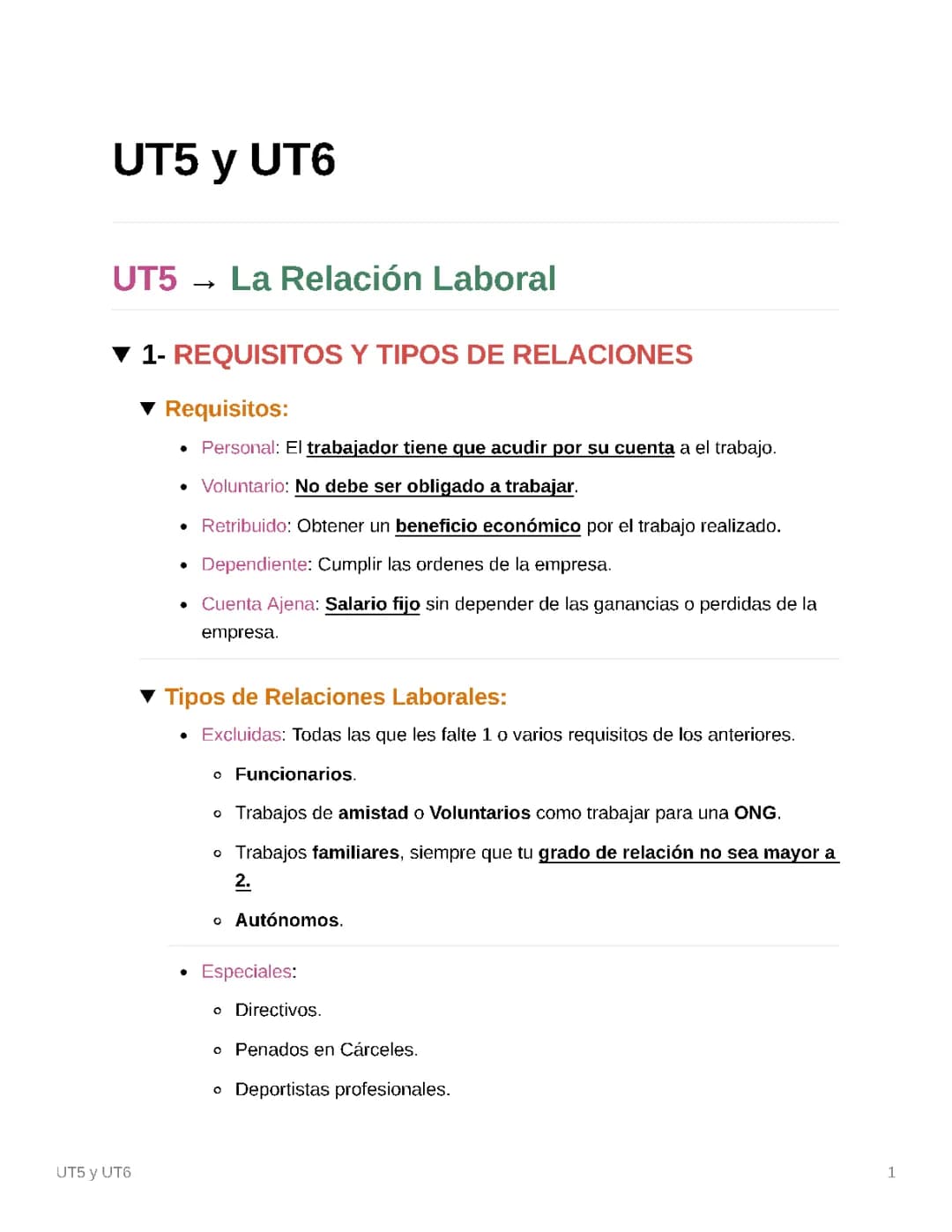 Tipos de Relaciones Laborales FOL y Resumen de la Relación Laboral