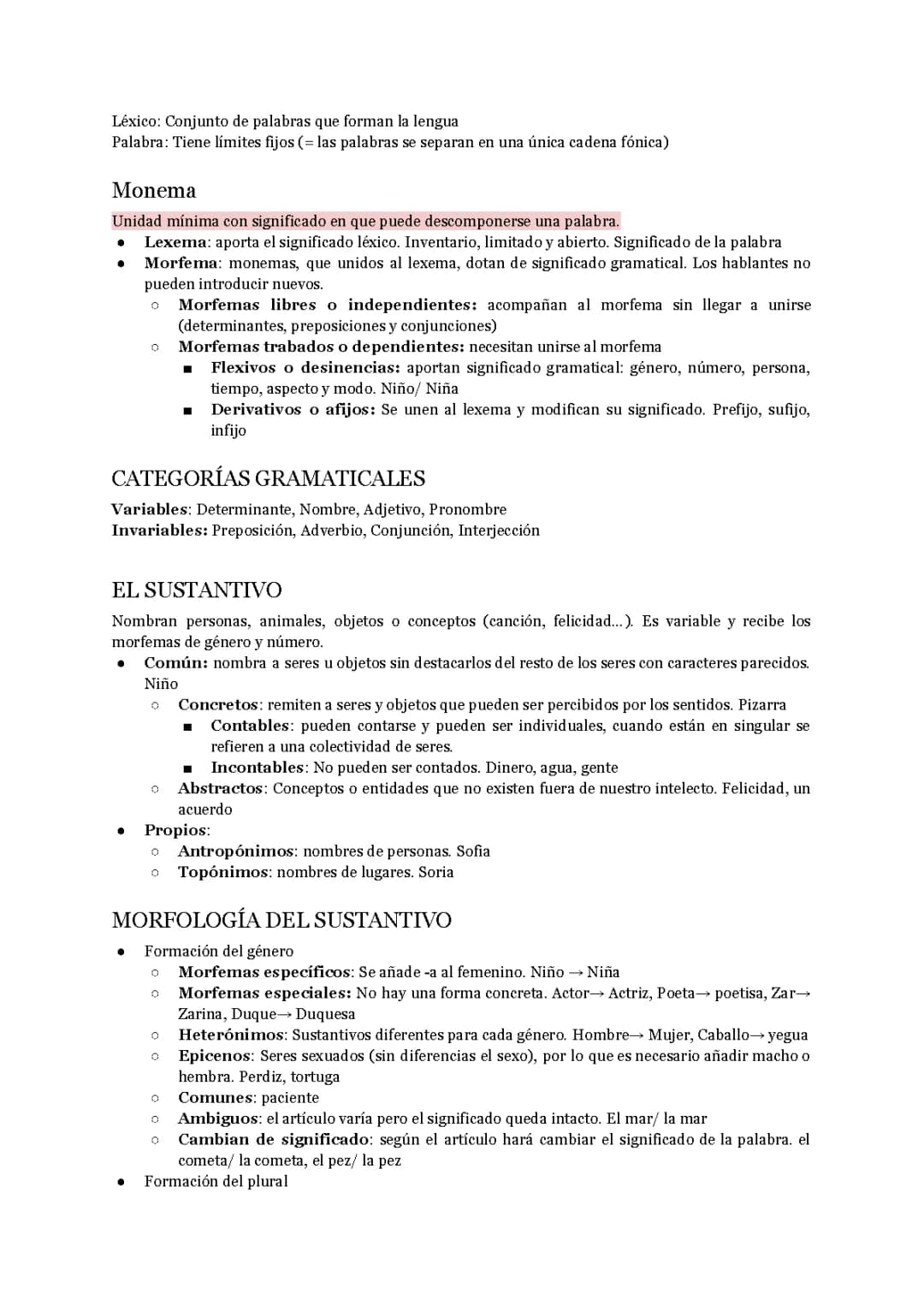 Apuntes categorías gramaticales 