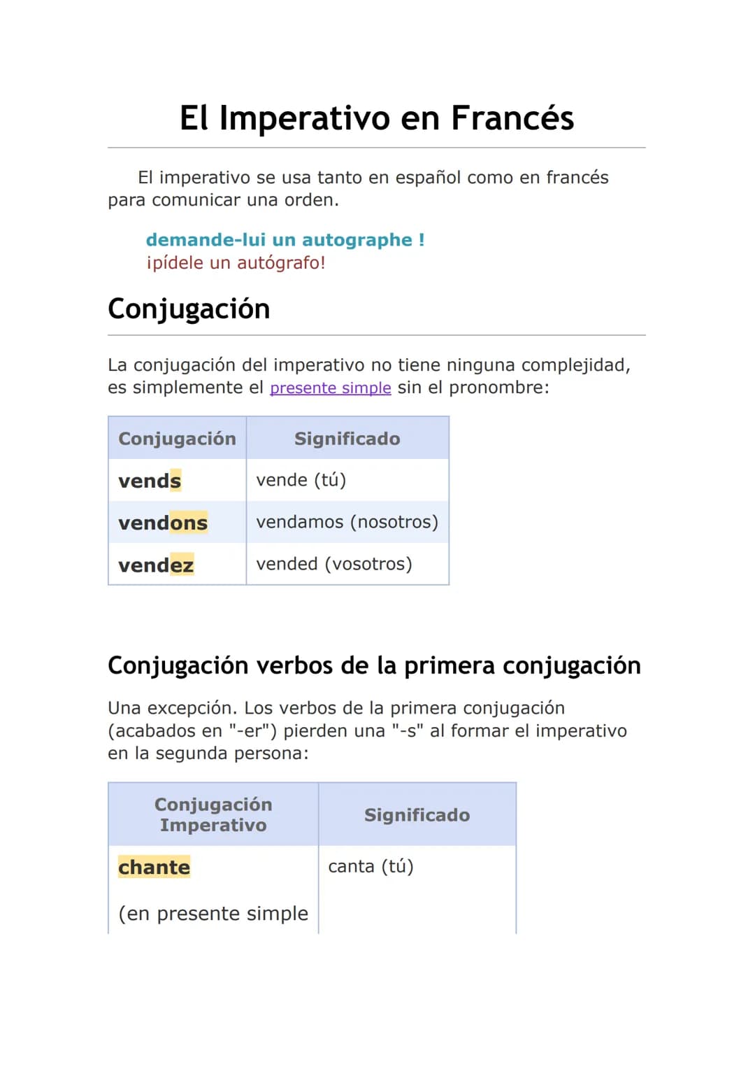 # El Imperativo en Francés

El imperativo se usa tanto en español como en francés
para comunicar una orden.

demande-lui un autographe !
ipí