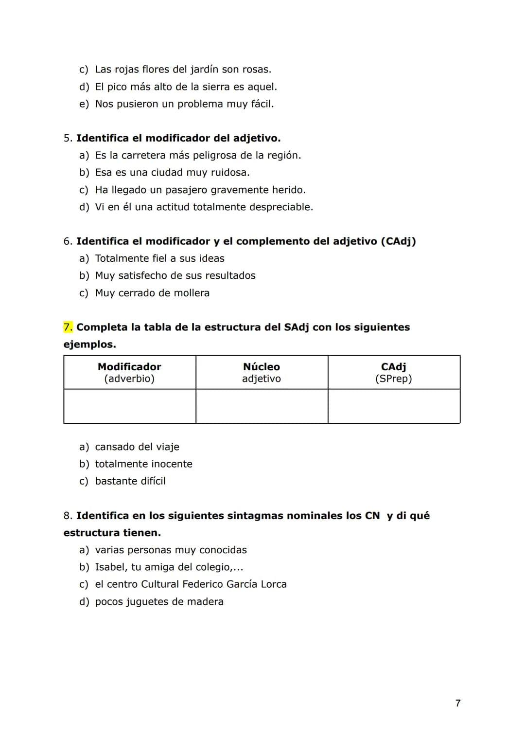 SN: EL COMPLEMENTO DEL NOMBRE
Los elementos del SN
Recordemos la estructura del sintagma nominal:
MORFOLÓGICAMENTE
FORMA: tipo de palabra
Mi