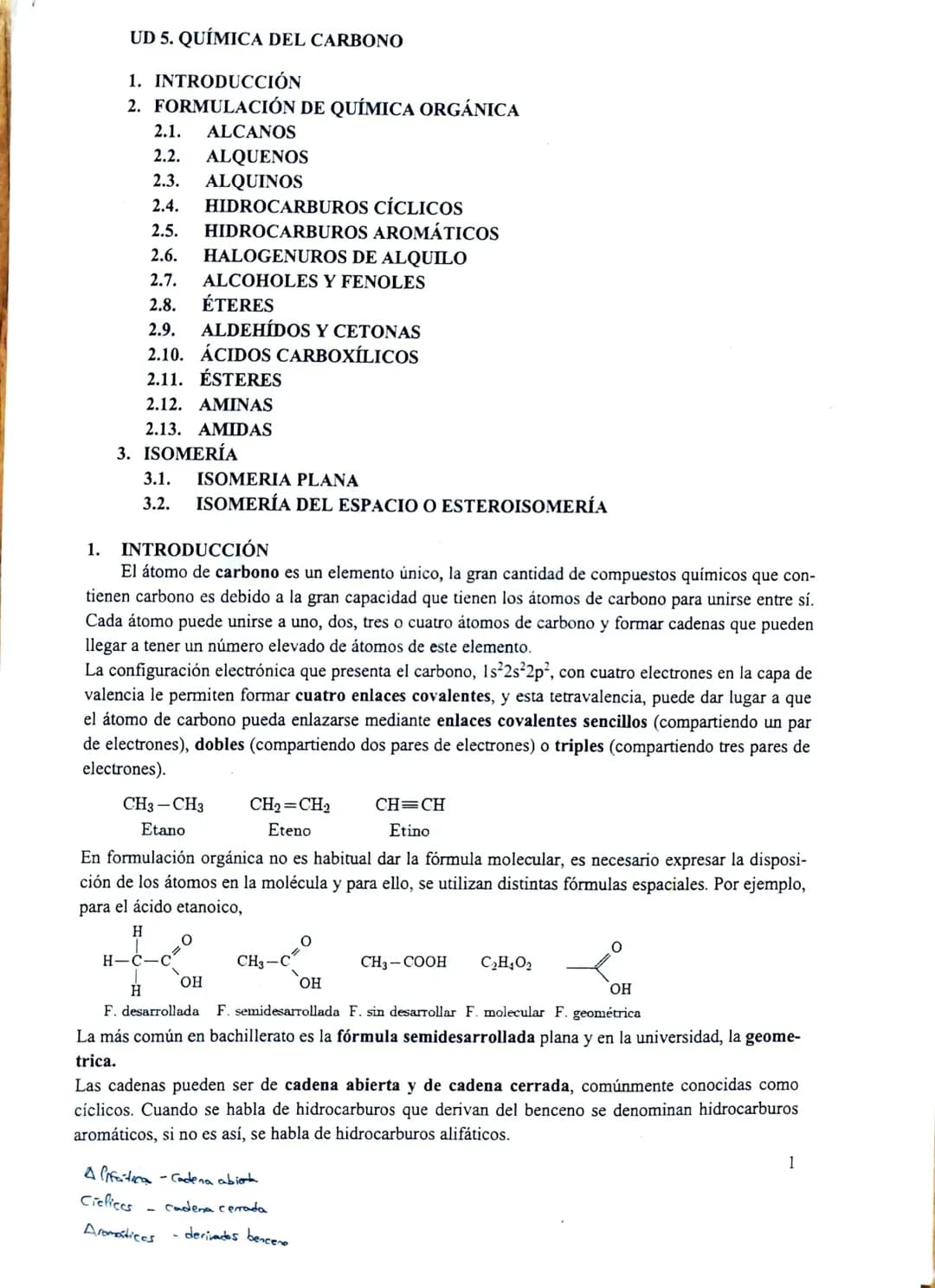 apuntes sobre la QUÍM. DEL CARBONO