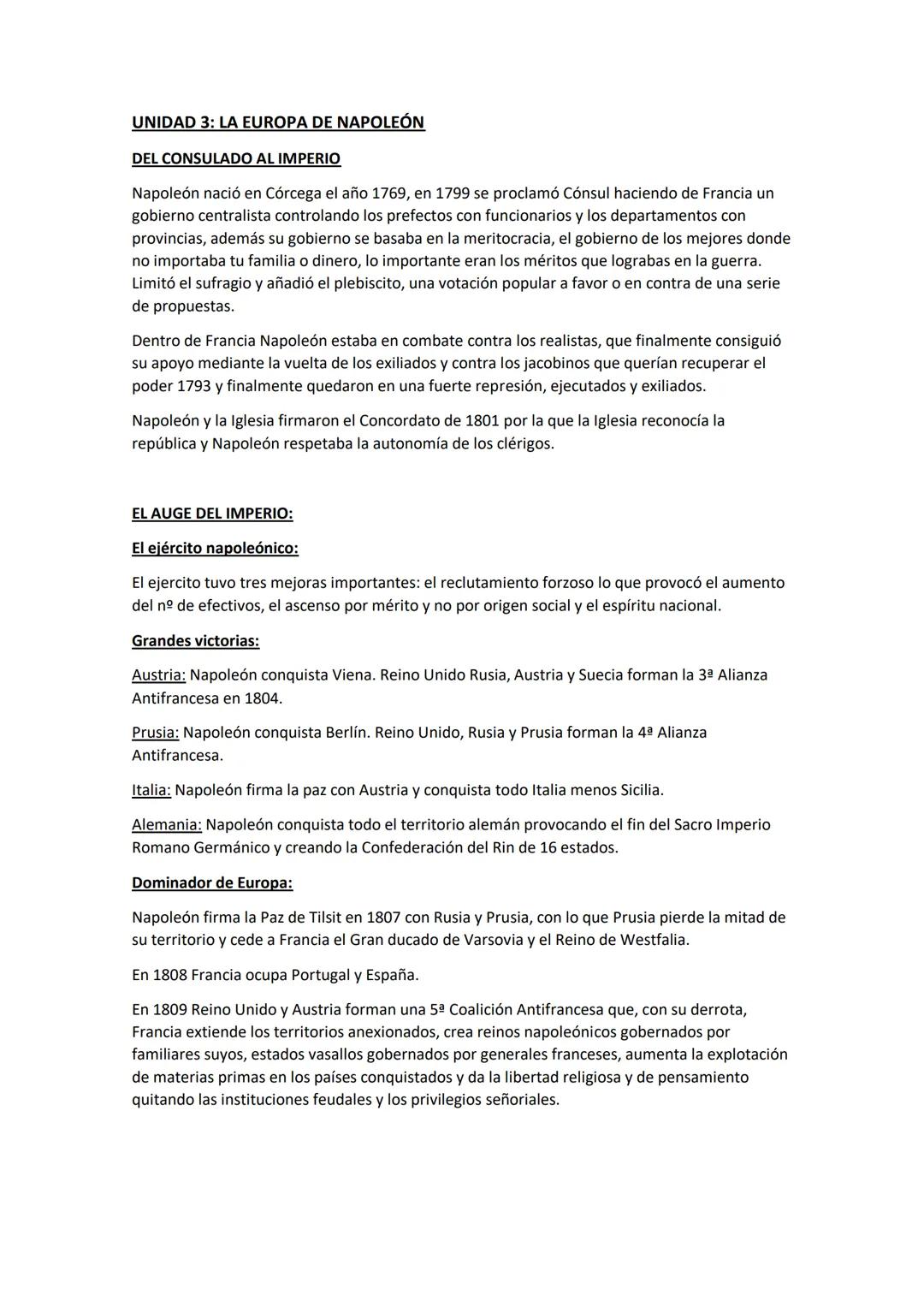 # UNIDAD 3: LA EUROPA DE NAPOLEÓN

DEL CONSULADO AL IMPERIO

Napoleón nació en Córcega el año 1769, en 1799 se proclamó Cónsul haciendo de F