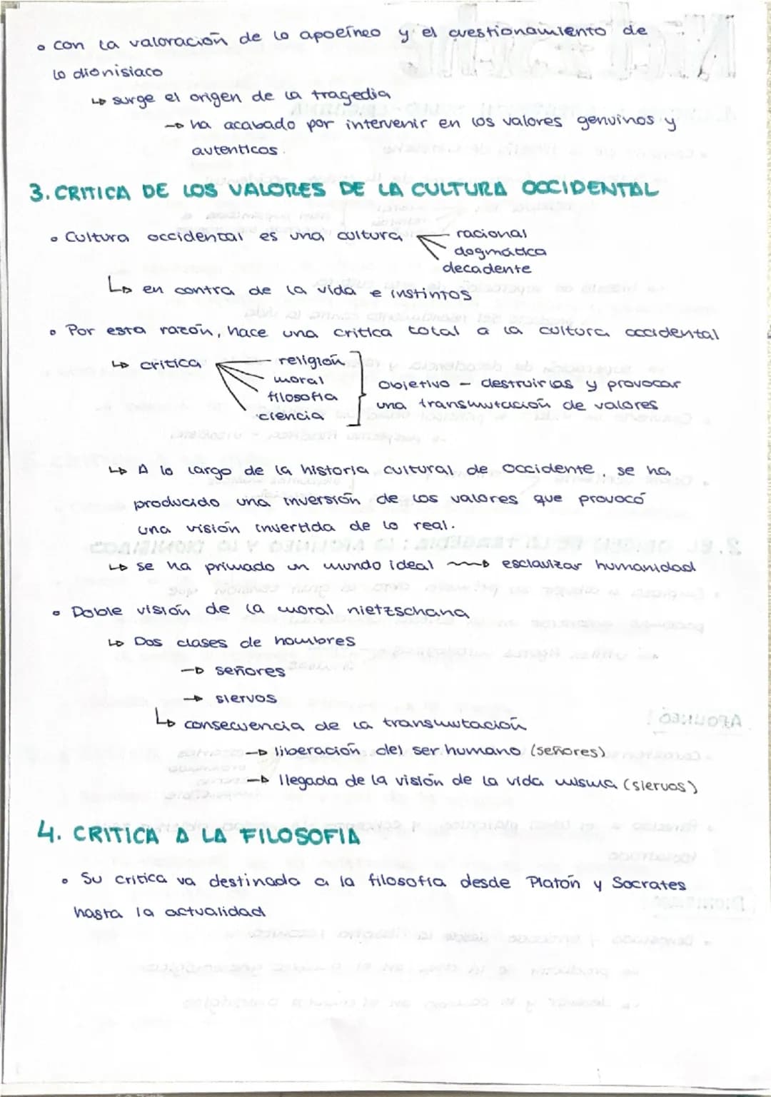 --- OCR Start ---
Nietzsche
1. CRITICA A LA TRADICIÓN JUDEO-CRISTIANA
Conjunto de la filosofía de Nietzsche
- crítica a los fundamentos de l