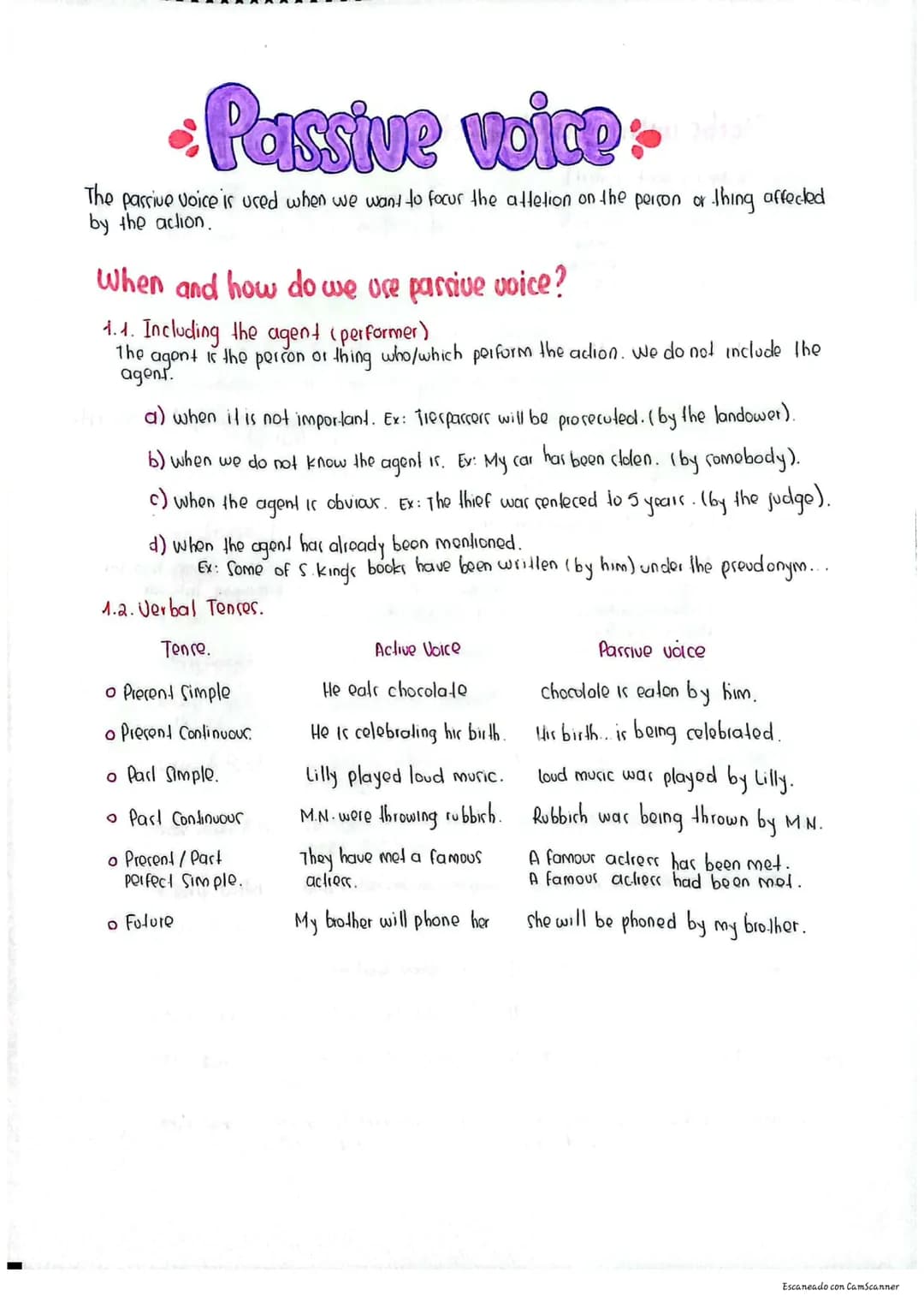 I
•Passive voice-
The passive voice is used when we want to focur the attetion on the person or thing affected
by the action.
When and how d