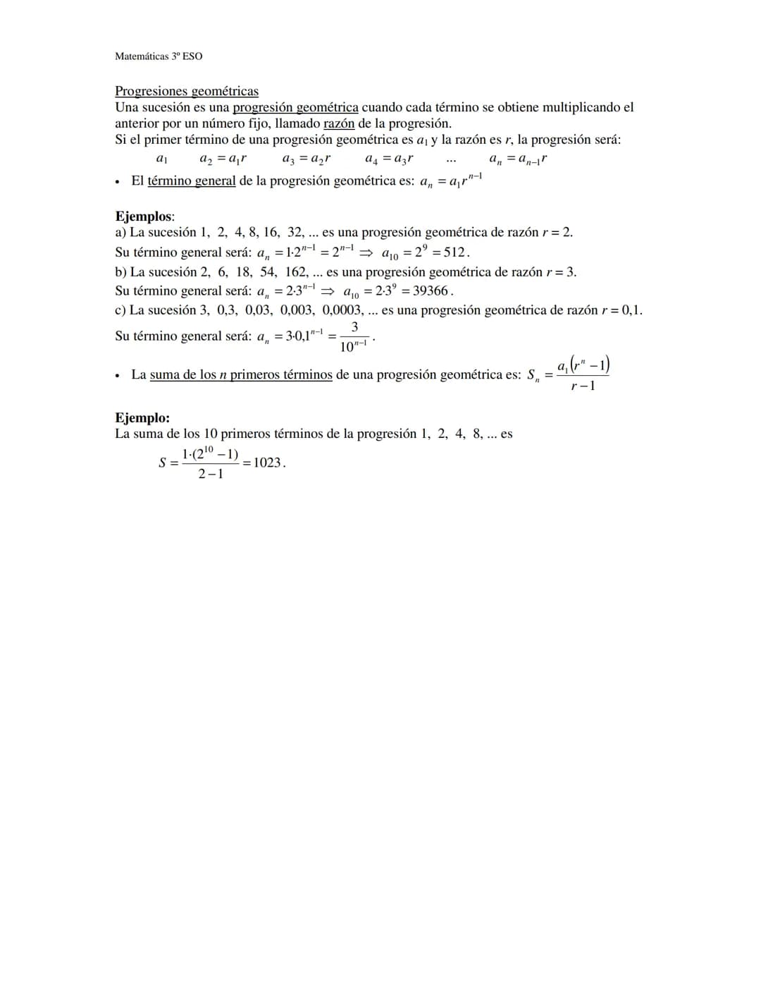 Matemáticas 3º ESO
Sucesiones numéricas
Resumen
Una sucesión es un conjunto de números dispuestos ordenadamente. A cada uno de los
números s