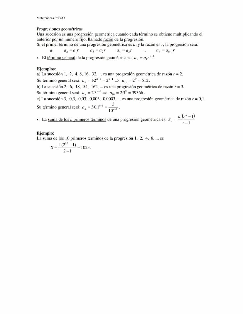 Matemáticas 3º ESO
Sucesiones numéricas
Resumen
Una sucesión es un conjunto de números dispuestos ordenadamente. A cada uno de los
números s