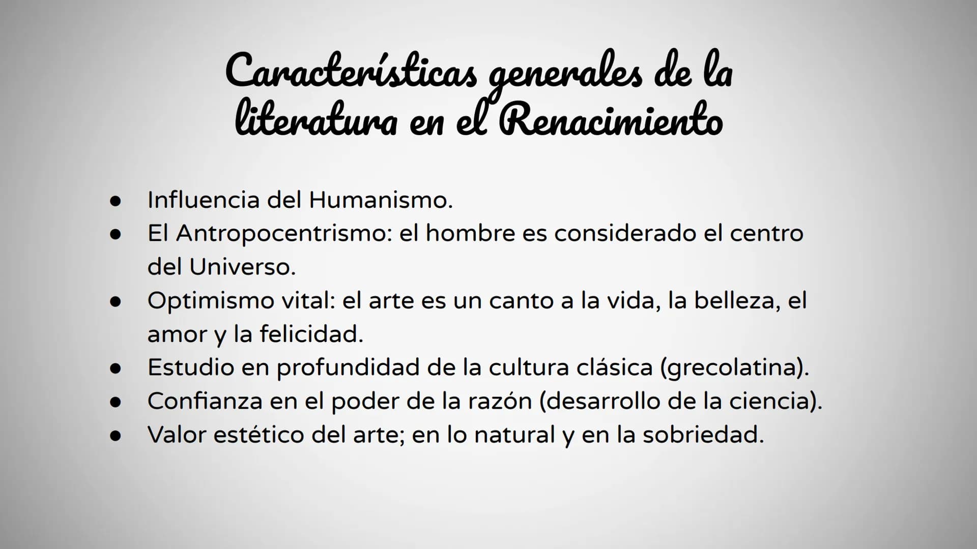 ÍNDICE:
1. Contexto histórico del Renacimiento
2. Concepto
3. Características generales de la literatura
4. ¿Que es el humanismo?
5. La poes