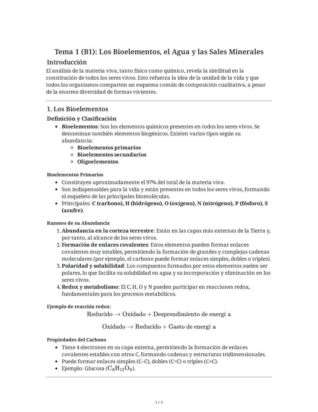 # Tema 1 (B1): Los Bioelementos, el Agua y las Sales Minerales

Introducción

El análisis de la materia viva, tanto físico como químico, rev