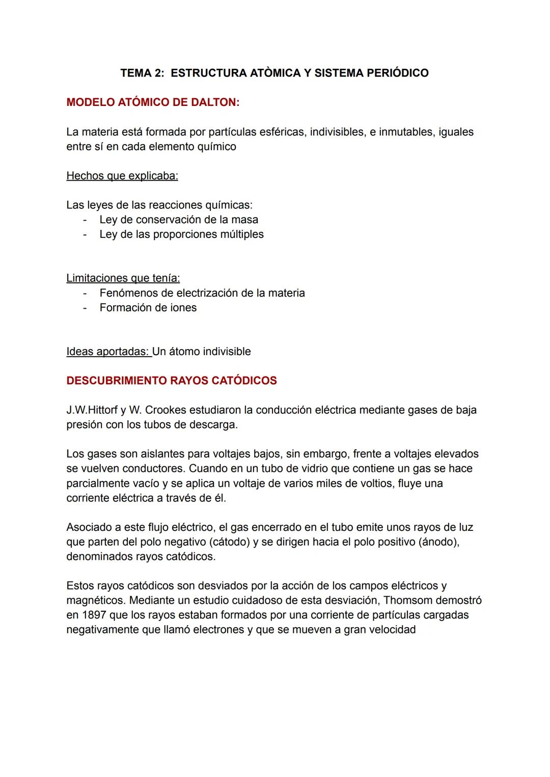 TEMA 2: ESTRUCTURA ATÒMICA Y SISTEMA PERIÓDICO
MODELO ATÓMICO DE DALTON:
La materia está formada por partículas esféricas, indivisibles, e i