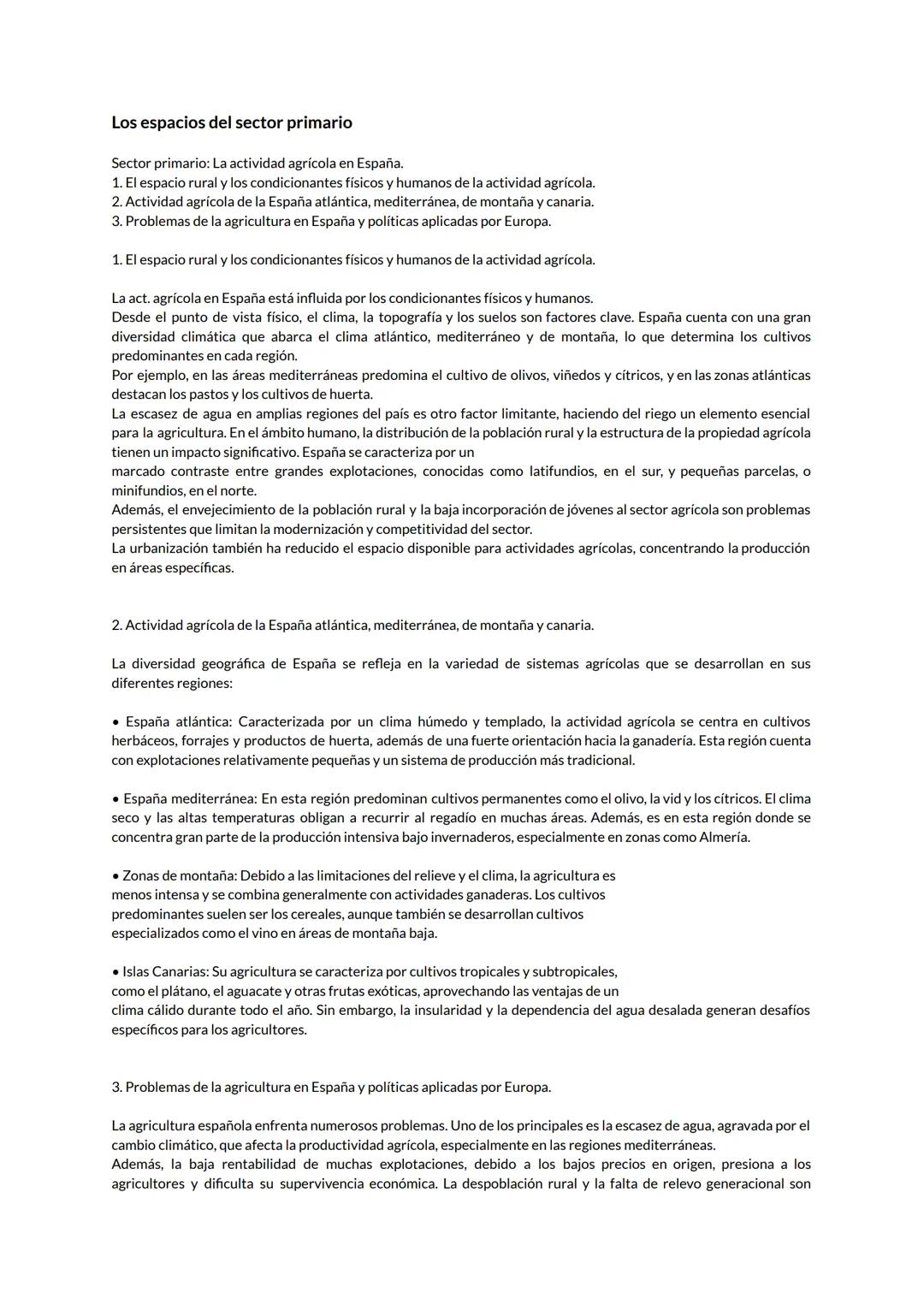 # Los espacios del sector primario

Sector primario: La actividad agrícola en España.

1. El espacio rural y los condicionantes físicos y hu