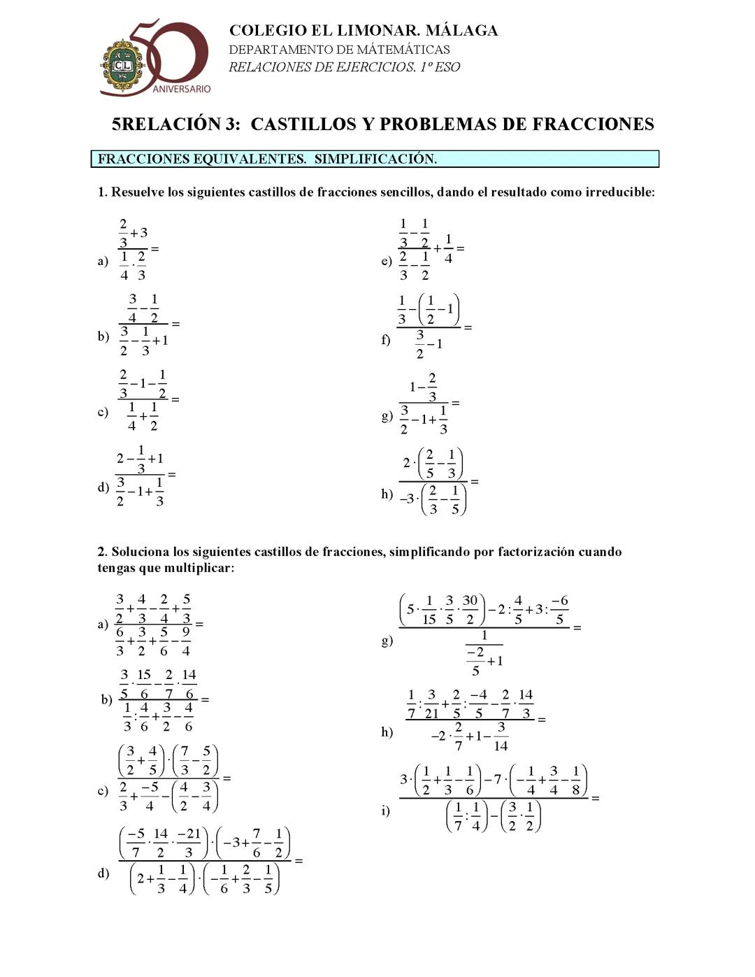 ejercicios de fracciones