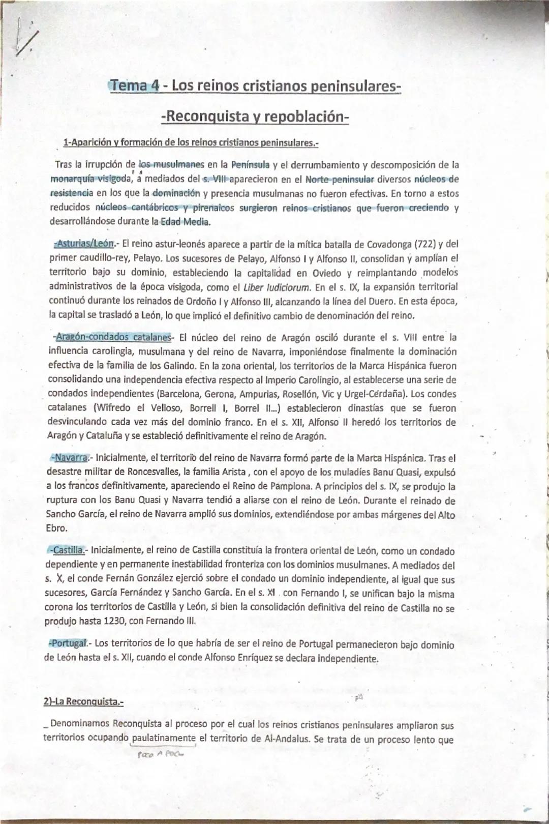 Tema 4-Los reinos cristianos peninsulares-
-Reconquista y repoblación-
1-Aparición y formación de los reinos cristianos peninsulares.-
Tras 