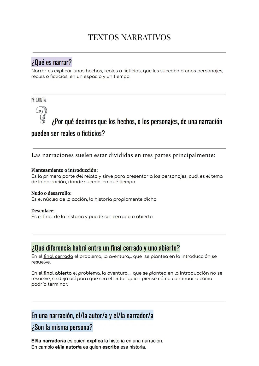 Tipos de narrador y elementos de la narración