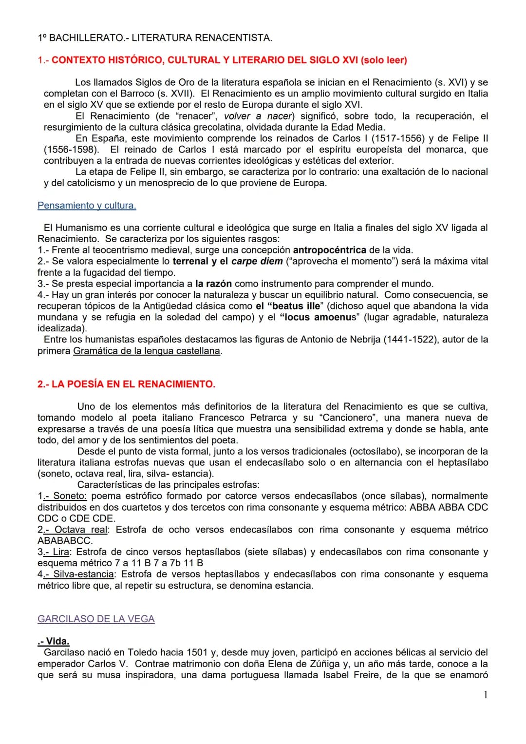 1º BACHILLERATO.- LITERATURA RENACENTISTA.
1.- CONTEXTO HISTÓRICO, CULTURAL Y LITERARIO DEL SIGLO XVI (solo leer)
Los llamados Siglos de Oro