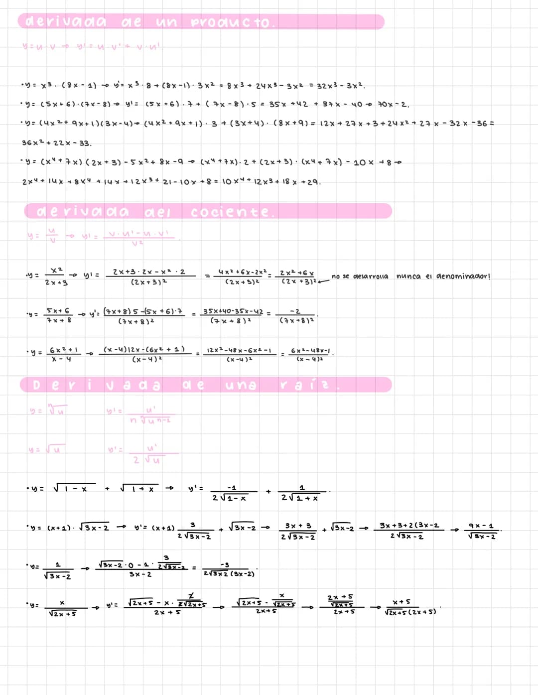 III Derivadas
La derivada sirve para medir la variación de una función en un punto.
r
1. Calcula la derivada de a, b, c, a ye.
f(a+n)
f(a)
I
