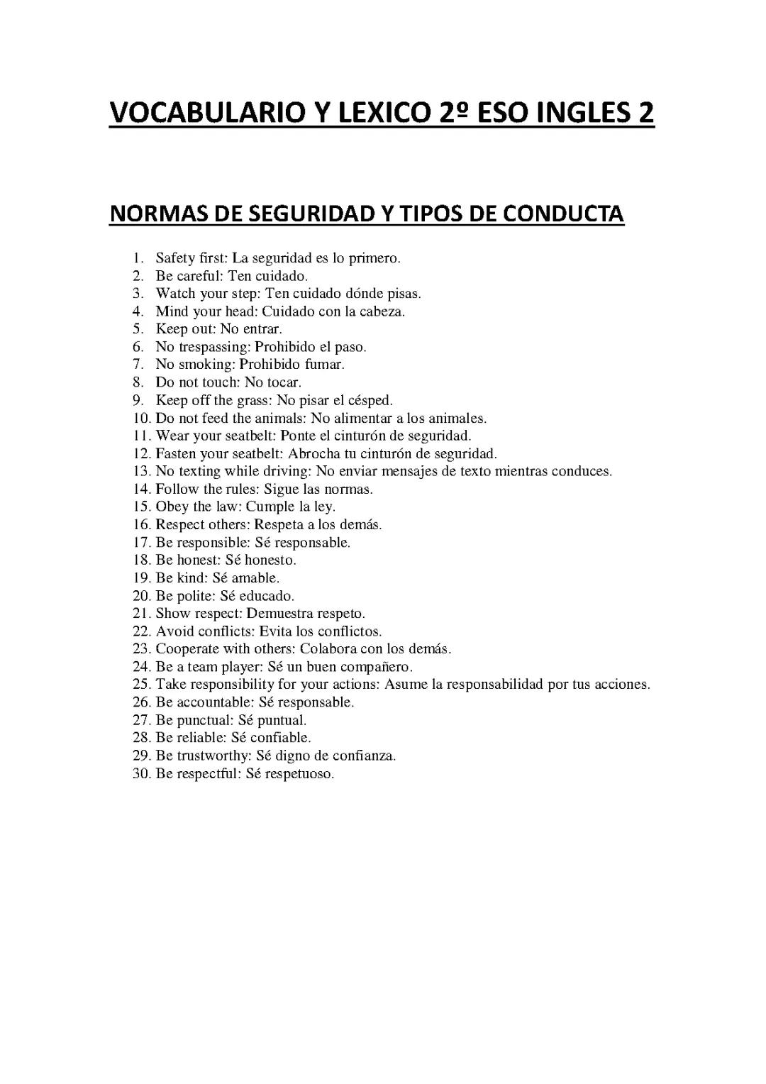 GUIA COMPLETA DE VOCABULARIO Y LÉXICO EN INGLÉS PARA 2º ESO