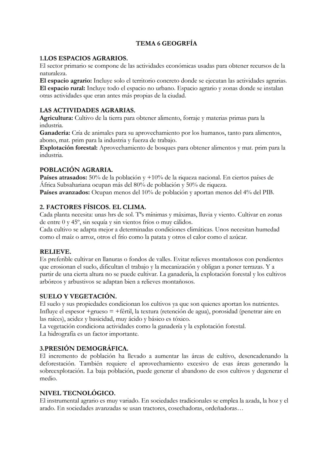 TEMA 6 GEOGRFÍA
1.LOS ESPACIOS AGRARIOS.
El sector primario se compone de las actividades económicas usadas para obtener recursos de la
natu