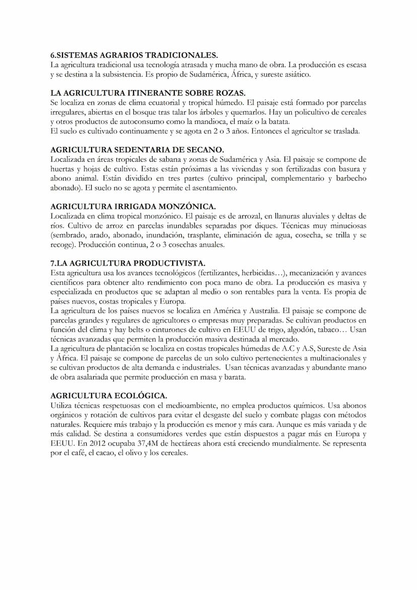 TEMA 6 GEOGRFÍA
1.LOS ESPACIOS AGRARIOS.
El sector primario se compone de las actividades económicas usadas para obtener recursos de la
natu
