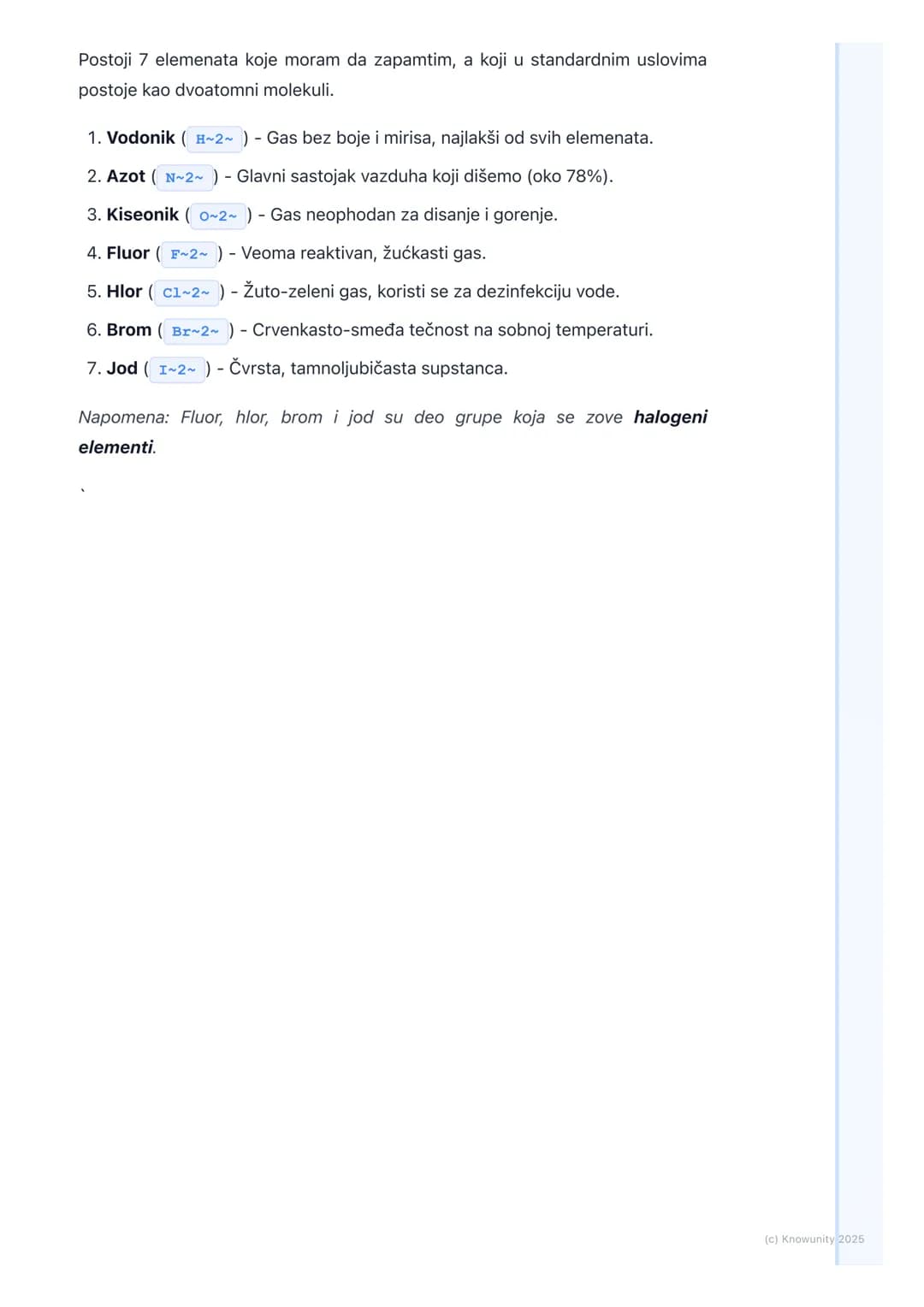 # Elementi koji se javljaju kao
molekuli

Uvod u molekule elemenata

Nisu svi hemijski elementi u prirodi sastavljeni od usamljenih, pojedin