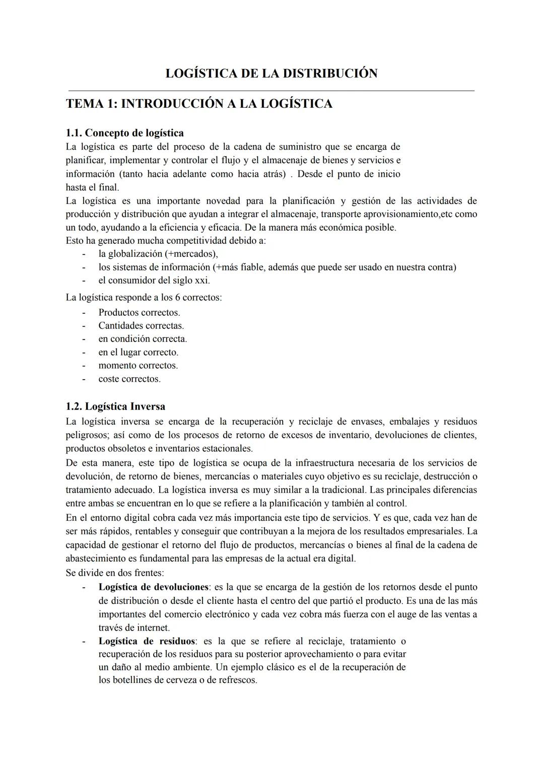 # LOGÍSTICA DE LA DISTRIBUCIÓN

## TEMA 1: INTRODUCCIÓN A LA LOGÍSTICA

1.1. Concepto de logística

La logística es parte del proceso de la 