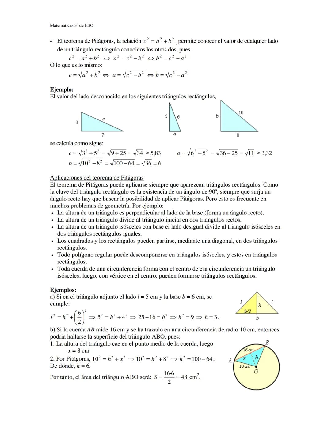 Matemáticas 3º ESO
PROBLEMAS MÉTRICOS EN EL PLANO
Algunos resultados básicos:
La suma de los ángulos de cualquier triángulo es igual a dos r