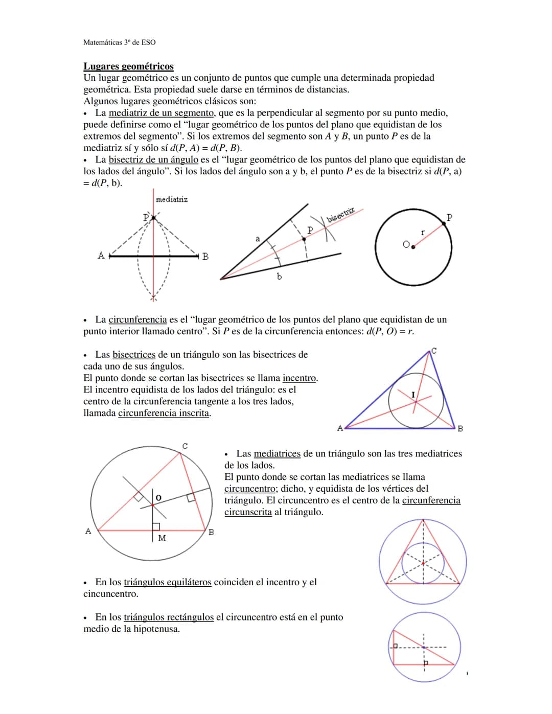 Matemáticas 3º ESO
PROBLEMAS MÉTRICOS EN EL PLANO
Algunos resultados básicos:
La suma de los ángulos de cualquier triángulo es igual a dos r